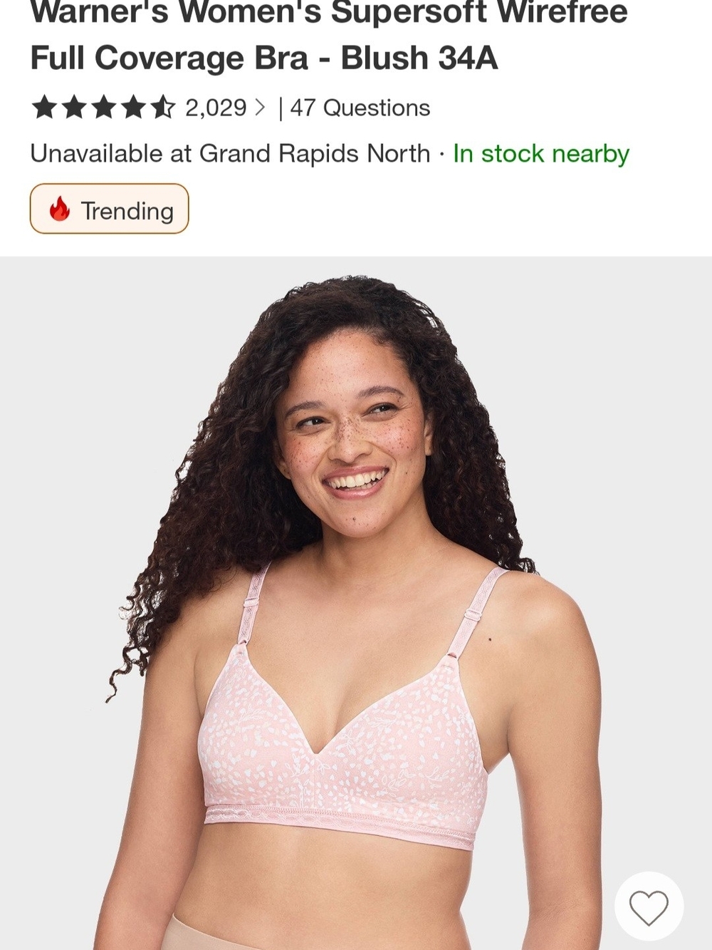 Warner's Pink Patterned Supersoft Wirefree Bra
